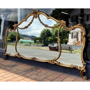 Huge Louis XV Style Mirror In Golden Wood (nearly 3 Meters Long)