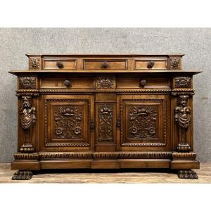  Renaissance Style Caryatides Tiered Buffet In Walnut 