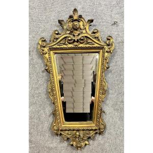 Italie XIXeme : Miroir Louis XV Baroque Aux Putti En Bois Doré