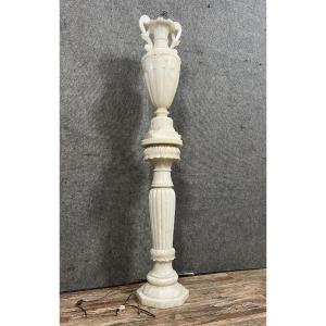 Very Large Alabaster Vase On Its Column (height 168 Cm)    