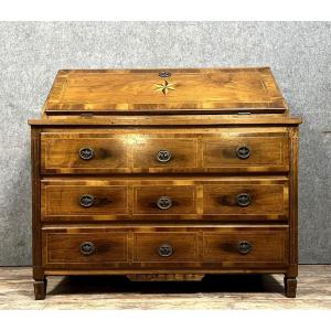 Louis XVI Period Scribanne Commode In Burr Walnut With Inlaid Decor On All Sides