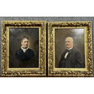 Jules-émile Saintin (1829-1894) : Paire De Portraits De Notables / Huiles Sur Panneaux 