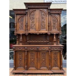  Monumental Buffet With Eight Doors Renaissance Style In Solid Walnut 