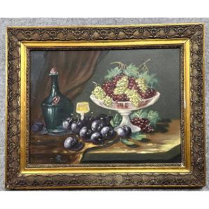 J Chatelin: Oil On Canvas Representation Of A Still Life With Fruits 