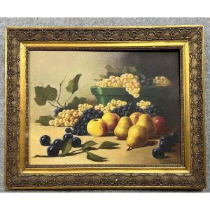 J Chatelin : Huile Sur Toile Représentation d'Une Nature Morte Aux Fruits (b)