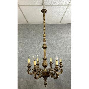 Monumental Venetian Chandelier Napoleon III Period In Gilded And Carved Wood / H 205cm