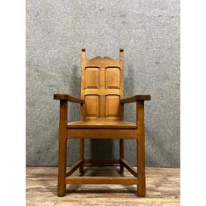  Large Louis XIV Style Throne Armchair In Light Oak 