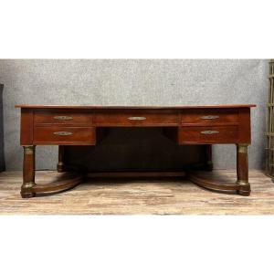 Monumental Double-sided Minister's Desk Empire Style In Mahogany / 312cm With Pulls