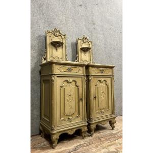 Pair Of Louis XV Style Venetian Console Bedside Tables In Lacquered And Carved Wood