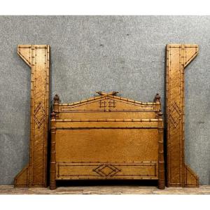  Gouffe Stamped Bed Napoleon III Period In Maple And Walnut Bamboo Style 