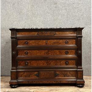 Parisian Commode Napoleon III Period In Mahogany And Speckled Maple