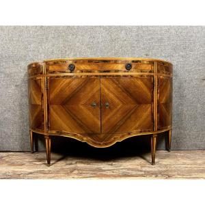 Important Louis XVI Commode With Doors In Half-moon Shape In Marquetry  