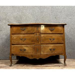 Curved Louis XV Period Commode In Elm And Marquetry Fillets 