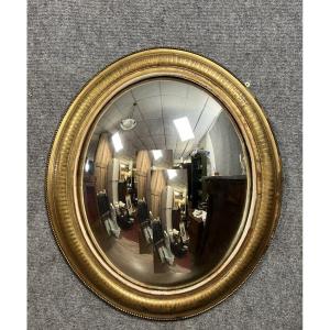 Miroir Ovale Dit « Oeil De Sorcière » En Bois Doré De Style Louis XVI 