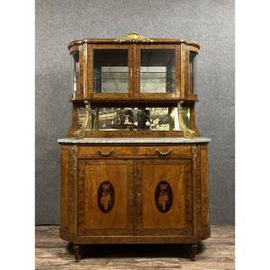 Louis XVI Style Double Body Buffet In Marquetry And Gilded Bronzes 