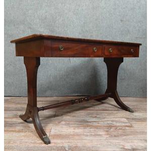 English Napoleon III Style Mahogany Center Flat Desk 