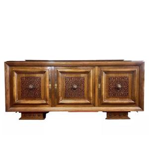 Important Art Deco Period Sideboard In Oak And Red Lacquer 