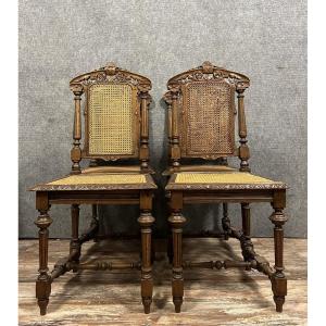 Set Of 4 Renaissance Hunting Lodge Chairs In Carved Oak