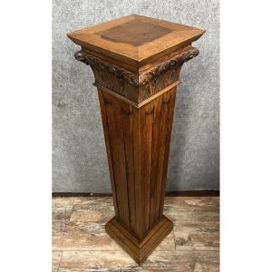 Important Ancient Rome Style Pedestal / Column In Carved Solid Wood 