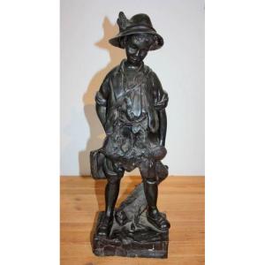 Sculpture Statue Bronze Enfant Chasseur Signée Auguste Moreau ? Cace ? XIXe