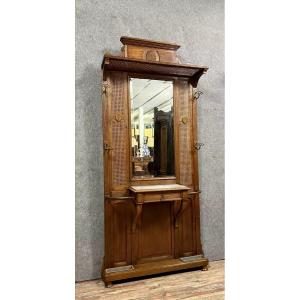 Large Napoleon III Era Coat Rack In Oak And Cane Base 