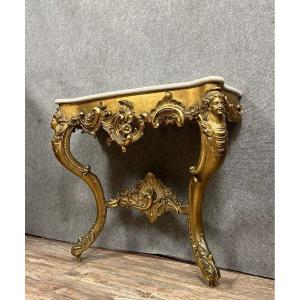 Louis XV Curved Console In Gilded Wood 