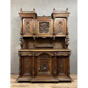 Buffet Deux Corps Aux Diablotins Style Renaissance En Noyer Vers 1850