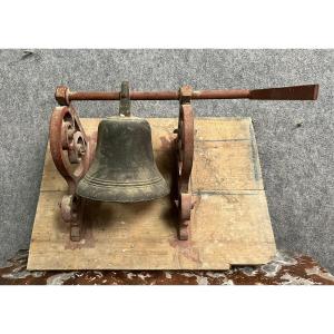 Antique Bronze Bell With Its Wrought Iron Bracket, Early 19th Century