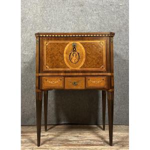 Bargueno Cabinet Secretary Louis XVI Style In Cube Marquetry 