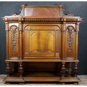 Renaissance Style Sideboard In Walnut And Griotte Marble Backing