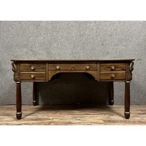 Empire Swan Neck Mahogany Center Desk Circa 1920-1940