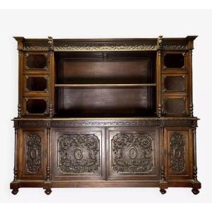 Important Renaissance Style Walnut Library 