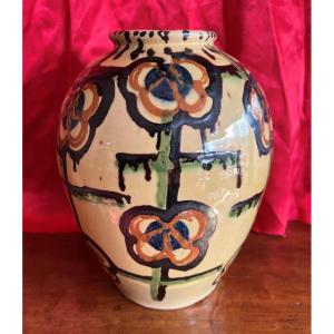 Large Art Deco Terracotta Vase Signed Brunïk 