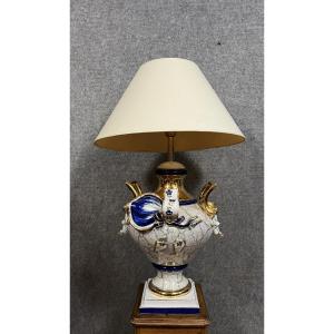 Très Grande Lampe Vintage En Céramique Craquelée De Miracoura 