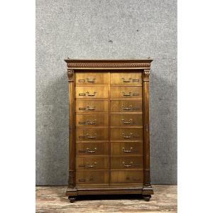 Notary Cabinet With Drawers In Solid Walnut, Napoleon III Period 