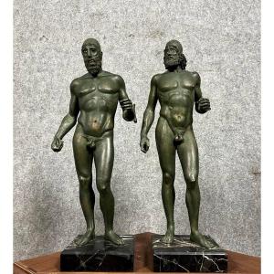  d'Après l'Antique : Les Guerriers De Riace En Fonte à Patine Bronze