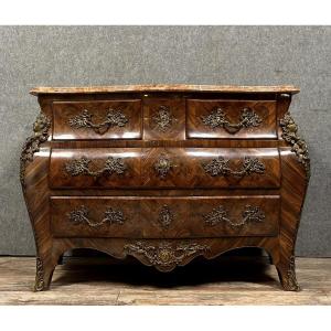 Commode Tombeau Estampillée De Style Louis XV En Marqueterie 