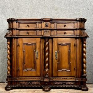 Alsatian Sideboard In Solid Stained Wood, 17th Century