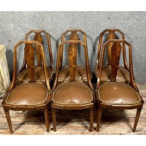 Set Of 6 Art Nouveau Mahogany Gondola Chairs 