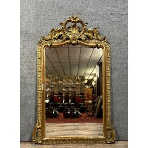 Très Grand Miroir Louis XV A Coquille En Bois Doré