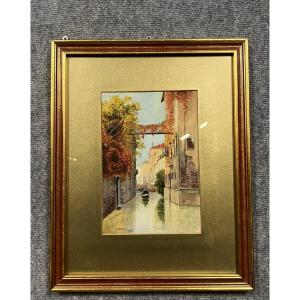 H. Jones 1928 : Aquarelle Vue De Venise Signée Et Datée  