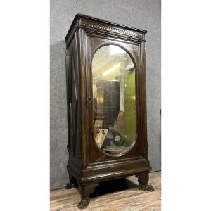 Renaissance Style Oval Mirrored Cabinet In Solid Walnut 