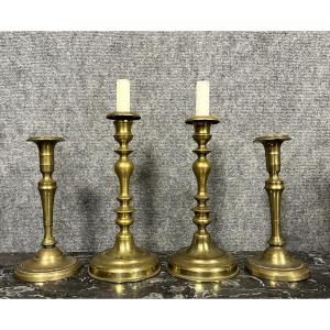 Two Pairs Of Gilt Bronze Candlesticks From The Late 19th Century