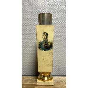 Aldo Tura Italie 1950's : Luxueux Thermos En Parchemin Et Laiton Doré A l'Effigie De Bonaparte