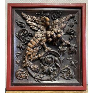 Large Renaissance Style Panel / Bas Relief In Carved Wood 