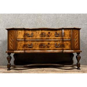 Large Lombard Chest Of Drawers With Crossbow Front In Walnut And Marquetry 