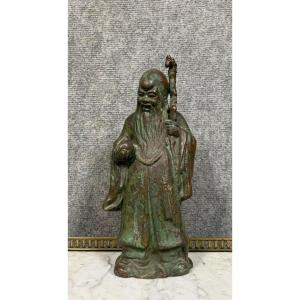 Asia 19th Century: Bronze With Green Patina Representing The God Shou Lao