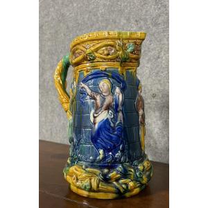 Rare Large Barbotine Pitcher Attributed To Minton (england) 