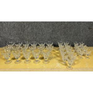 Daum France: Part Of A Cut Crystal Stemmed Glass Service  