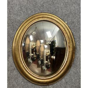 Miroir De Sorcière De Forme Ovale En Bois Doré De Style Louis XVI 